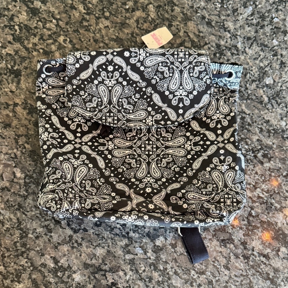 PINK Victoria's Secret Black and White Paisley Backpack NWT